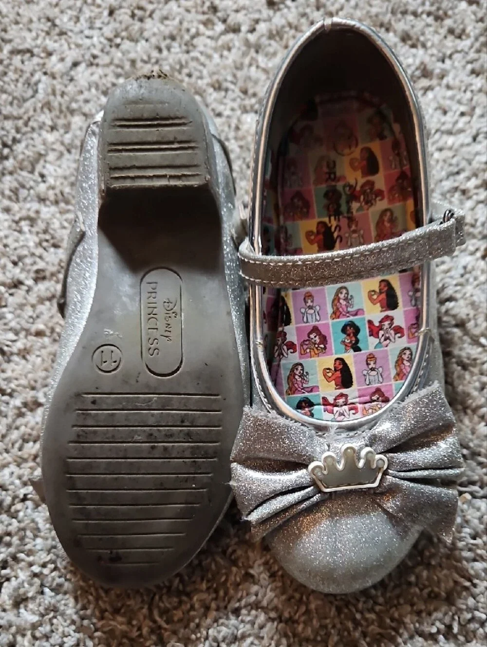Disney Silver Glitter Mary Jane Dress Shoes with Crown Bow